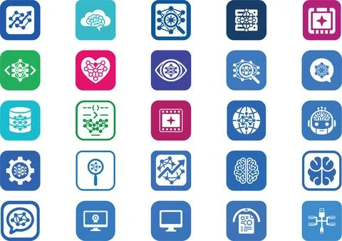 Comprehensive digital technology interface icons for software development a.. Stock-Illustration