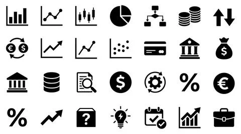Comprehensive finance and business data analysis icon set vector illustration 库存插图