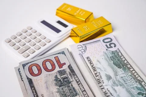 A comprehensive financial accounting layout featuring a white electronic ca.. Stock Photos