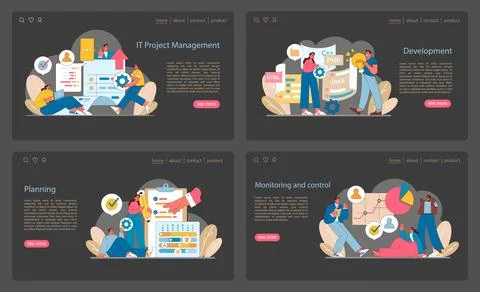 Comprehensive IT project management set. From initial planning to development Stock Illustration