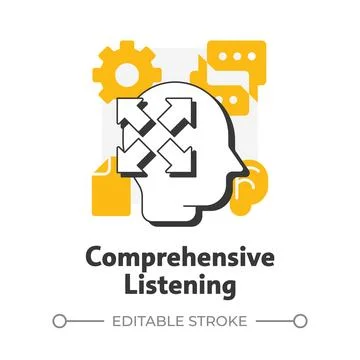 Comprehensive listening flat outline concept icon Stock Illustration