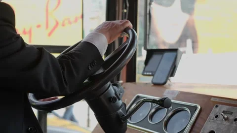 A Comprehensive Look at the Professional Bus Drivers Perspective While Behind 스톡 동영상 314575069