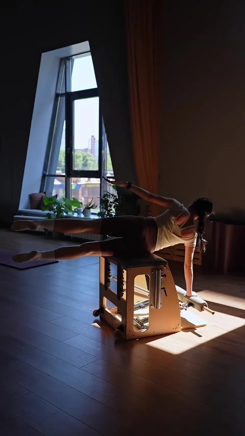 Comprehensive Pilates training session that includes essential posture Stock Footage 294091406