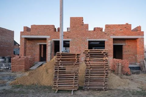 Comprehensive process of building a modern two-story residential house Fotos Stock
