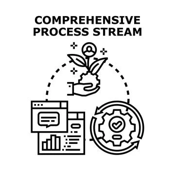 Comprehensive process stream improving business growth development イラスト素材
