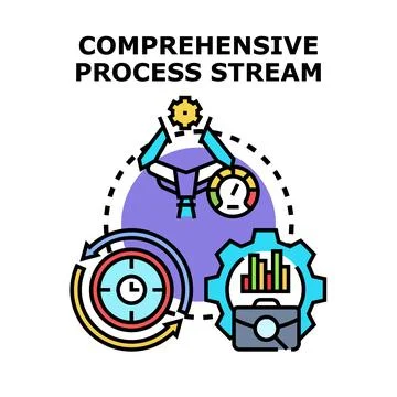 Comprehensive process stream optimizing business workflow and data analysis Stock Illustration