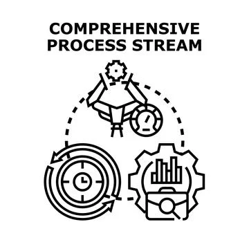 Comprehensive process stream optimizing business workflow and data analysis Stock Illustration
