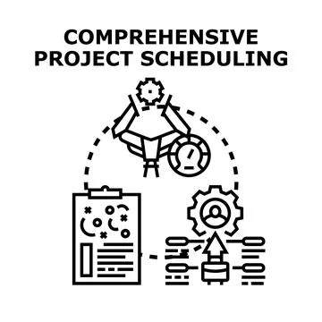Comprehensive project scheduling organizing tasks and managing development Stock Illustration