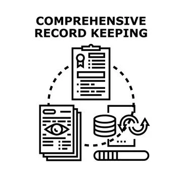 Comprehensive record keeping system managing data and documents Stock Illustration
