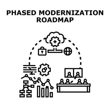 Comprehensive roadmap concept outlining phased business modernizing, includin Stock Illustration
