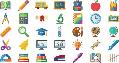 Comprehensive school education icons set flat design Stock Illustration
