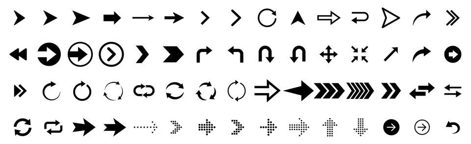 Comprehensive set of black vector arrows and navigation icons featuring var.. Stock Illustration
