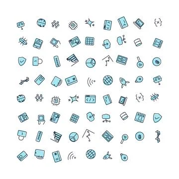Comprehensive Set of Blue Linear Technology Icons for Digital Development a.. Illustrazione stock