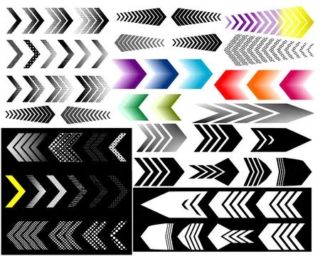 Comprehensive set of chevron arrow icons and pointers. Diverse directional .. Stock Illustration