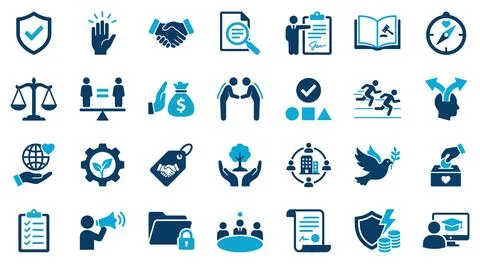 A comprehensive set of corporate social responsibility and governance icons.. Stock Illustration
