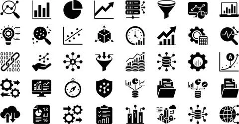 Comprehensive set of data analysis business icons Stock Illustration