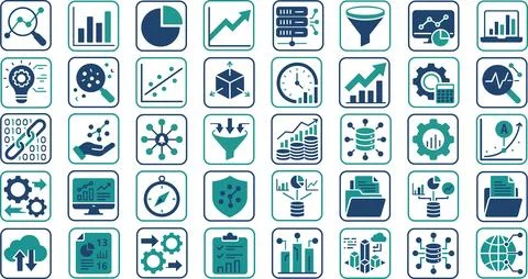 Comprehensive set of data analytics business icons Stock Illustration