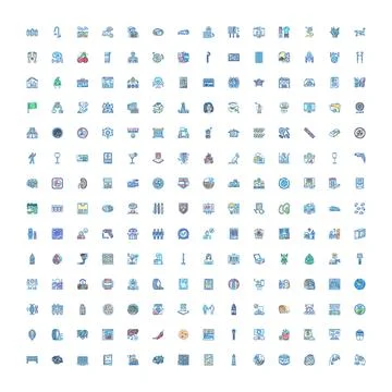Comprehensive set of doodle line colored icons Illustrazione stock