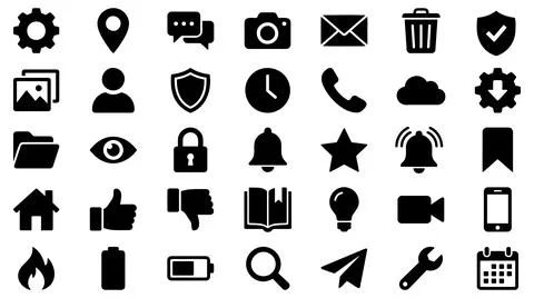 Comprehensive set of minimalist digital interface glyph icons for web design Stock Illustration