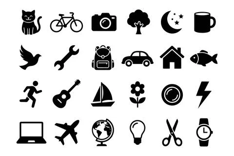 Comprehensive Set of Miscellaneous Black Silhouette Icons on a White Backgrou 스톡 일러스트