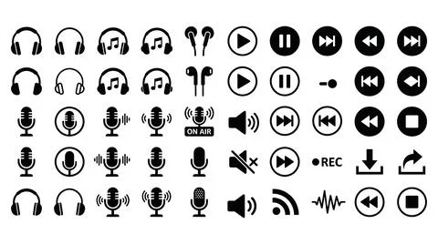 Comprehensive set monochrome audio media control interface vector graphic イラスト素材