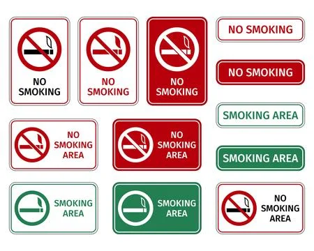 Comprehensive set of No Smoking and Designated Smoking Area vector signs Illustrazione stock