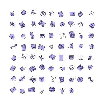 A Comprehensive Set of Purple Digital Technology Icons for Web and Mobile D.. Stock Illustration