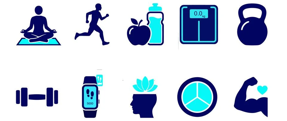 A comprehensive set of vector icons illustrates various aspects of health, .. Stock Illustration