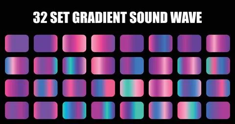 A comprehensive set of vibrant gradient color swatches featuring purple pink Stock Illustration