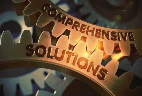 Comprehensive Solutions on Golden Cog Gears. 3D. Stock Illustration