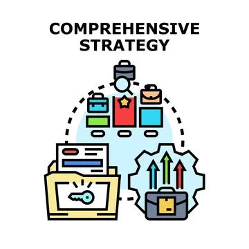 Comprehensive strategy developing optimal business solutions concept Stock Illustration