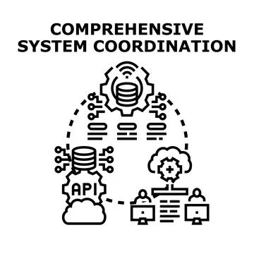 Comprehensive system coordination integrating data and network services Illustrazione stock