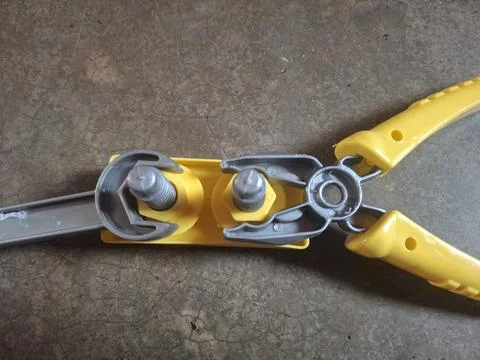 Comprehensive tool kit includes screwdriver, clamp, hammer, and more, Stock-Fotos