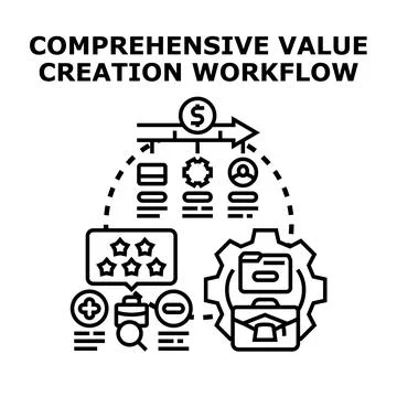 Comprehensive value creation workflow business strategy process Stock Illustration