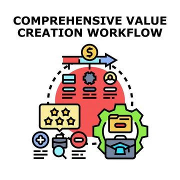 Comprehensive value creation workflow business strategy process Stock Illustration