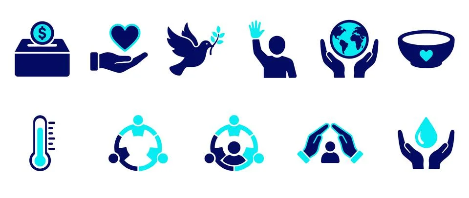 A comprehensive vector collection of graphic icons representing charity, so.. Stock Illustration