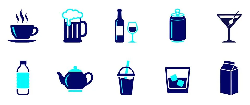 This comprehensive vector collection includes various beverage icons for me.. Stock Illustration