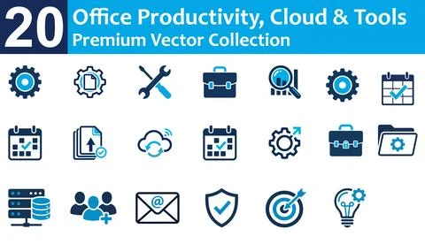 This comprehensive vector icon collection represents essential office produ.. Stock Illustration