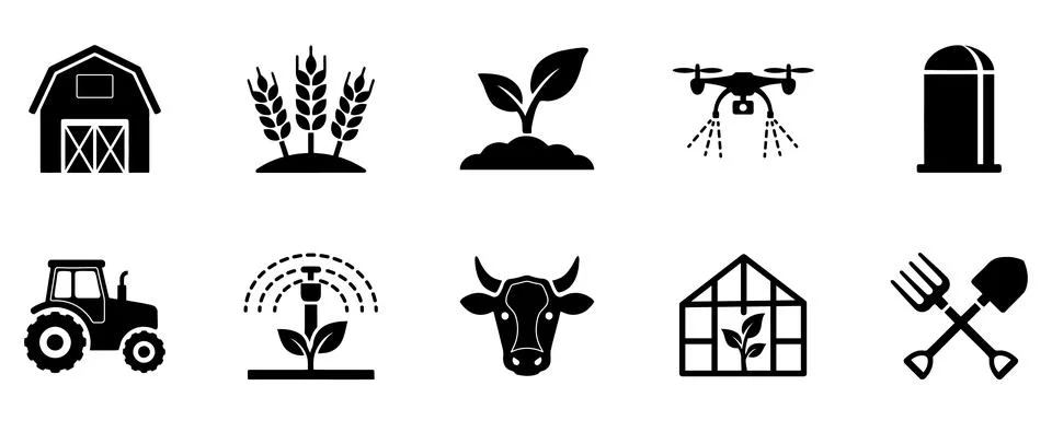 A comprehensive vector icon set illustrating various aspects of modern farm.. Stock Illustration
