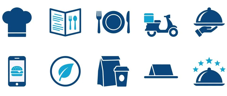 A comprehensive vector icon set illustrating various aspects of food delive.. Stock Illustration