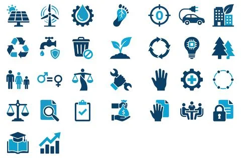 A comprehensive vector icon set representing crucial concepts of ESG, susta.. Stock Illustration