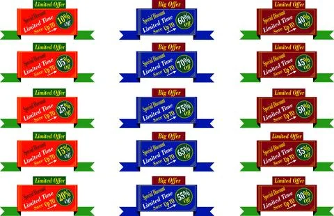 Comprehensive vector set of discount labels and promotional tags for e-commerce Stock Illustration