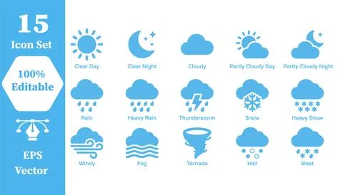 Comprehensive weather forecast icon set with forecast meteorology temperature 스톡 일러스트
