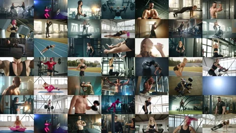 Comprehensive Workout Video. Full-Body Exercises with Dumbbells, Ropes, and More Stock Footage 265085810