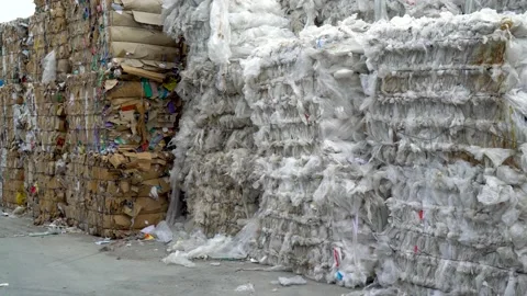Compressed Bale Of Plastic Cans For Recycling  Stock Footage 147384600