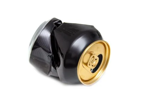 Compressed can isolated on a white background, Aluminum recycling old cans. Stock Photos