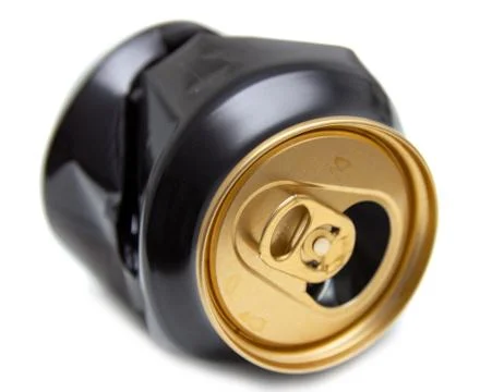 Compressed can isolated on a white background, Aluminum recycling old cans. Stock Photos