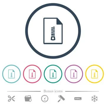 Compressed document flat color icons in round outlines Stock Illustration