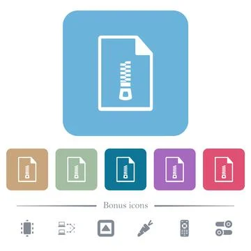 Compressed document flat icons on color rounded square backgrounds Stock Illustration