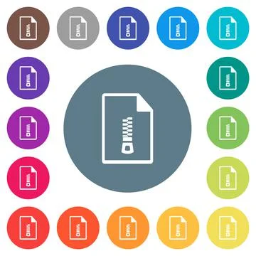 Compressed document flat white icons on round color backgrounds Stock Illustration
